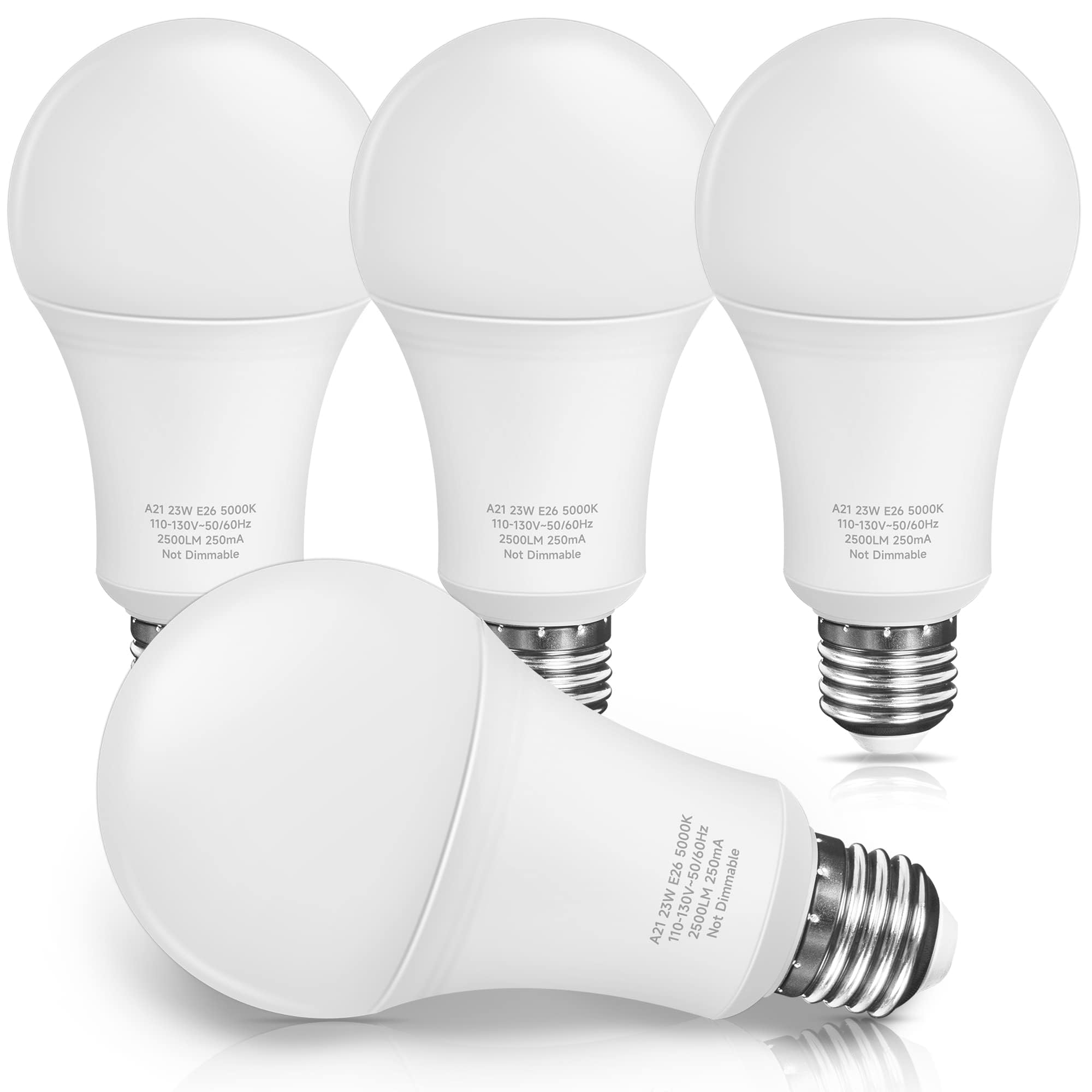 UNILAMP Super Bright White LED Light Bulbs, 23W A21 LED Light Bulbs, 150 Watt - 200 Watt Equivalent, Daylight White 5000K, 2500LM, Non-dimmable, E26 Base for Home Office Porch, 4 Pack