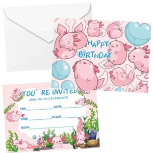 uokranh 16pcs axolotl birthday invitation cards 16pcs animal anime postcard styles 5x7 inches invitations with axolotl graffiti birthday party invite card supplies for children（envelope included）