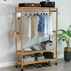 Overstock Rolling Clothes Garment Racks Bamboo Hanging Stand