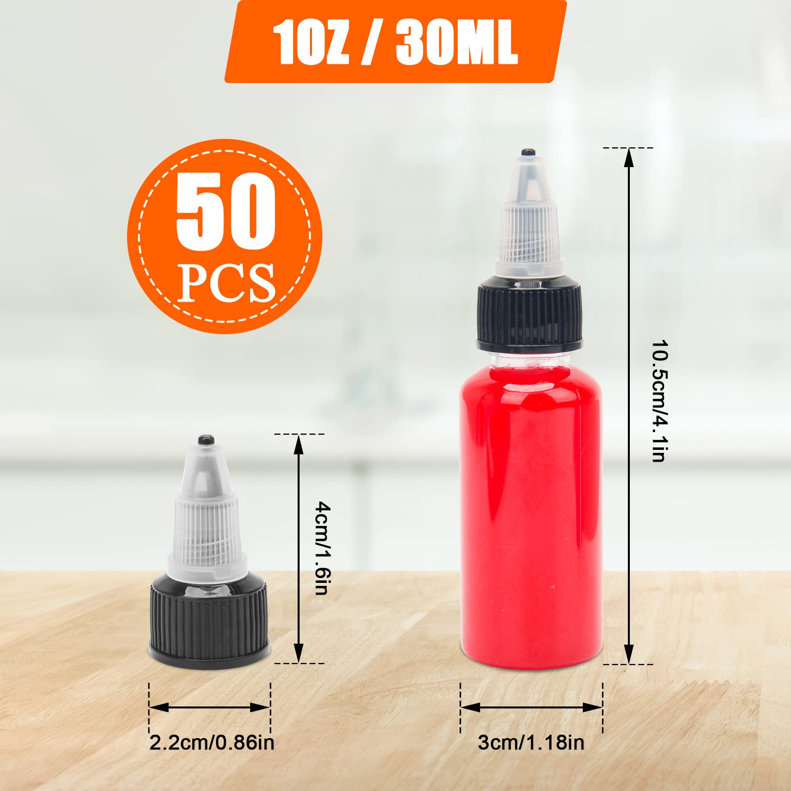 Adecco LLC 50PCS Plastic Dropper Bottle, 1oz Dispensing Bottles Applicator, 30ML Empty Squeeze Dropper Bottles with Twist Top Cap