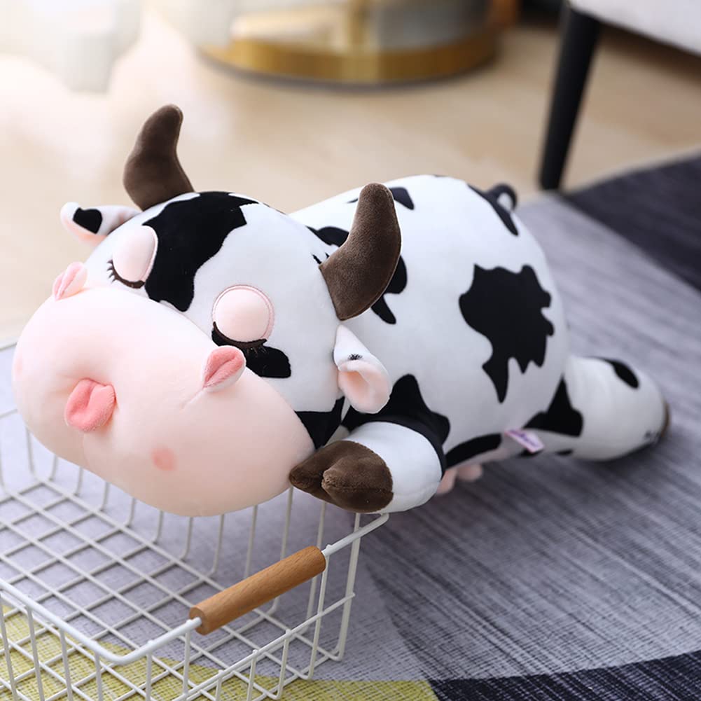 Jensquaify Cow Stuffed Animals, Cute Cow Plush Pillow Toy Cow Plushie Throw Pillow Gifts for Kids, 11.8"