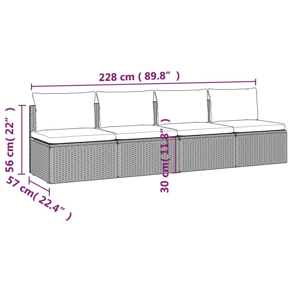 vidaXL Patio Furniture Set 4 Piece, Lounge Sofa Set for Porch Deck Garden, Outdoor Furniture Set with Cushions, Outdoor Sofa, Gray Poly Rattan