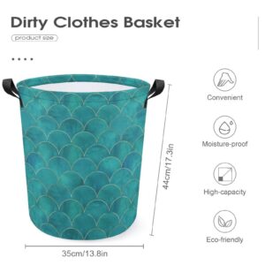 KiuLoam Japanese Teal Mermaid Fish Scale Laundry Baskets, Large Storage Basket Collapsible Organizer Bin Laundry Hamper for Nursery Clothes Toys