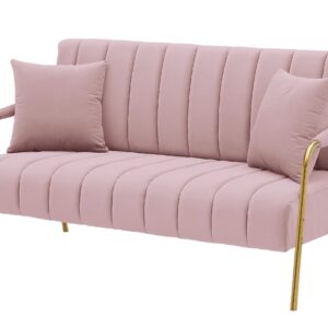 Majnesvon 61" Modern Loveseat Sofa Couch,Cashmere Fabric Small Love Seat w/2 Pillows and Metal Legs,2-Seater Upholstered Mini Sofa Couches for Small Space,Living Room Bedroom Apartments (Pink) (Pink)