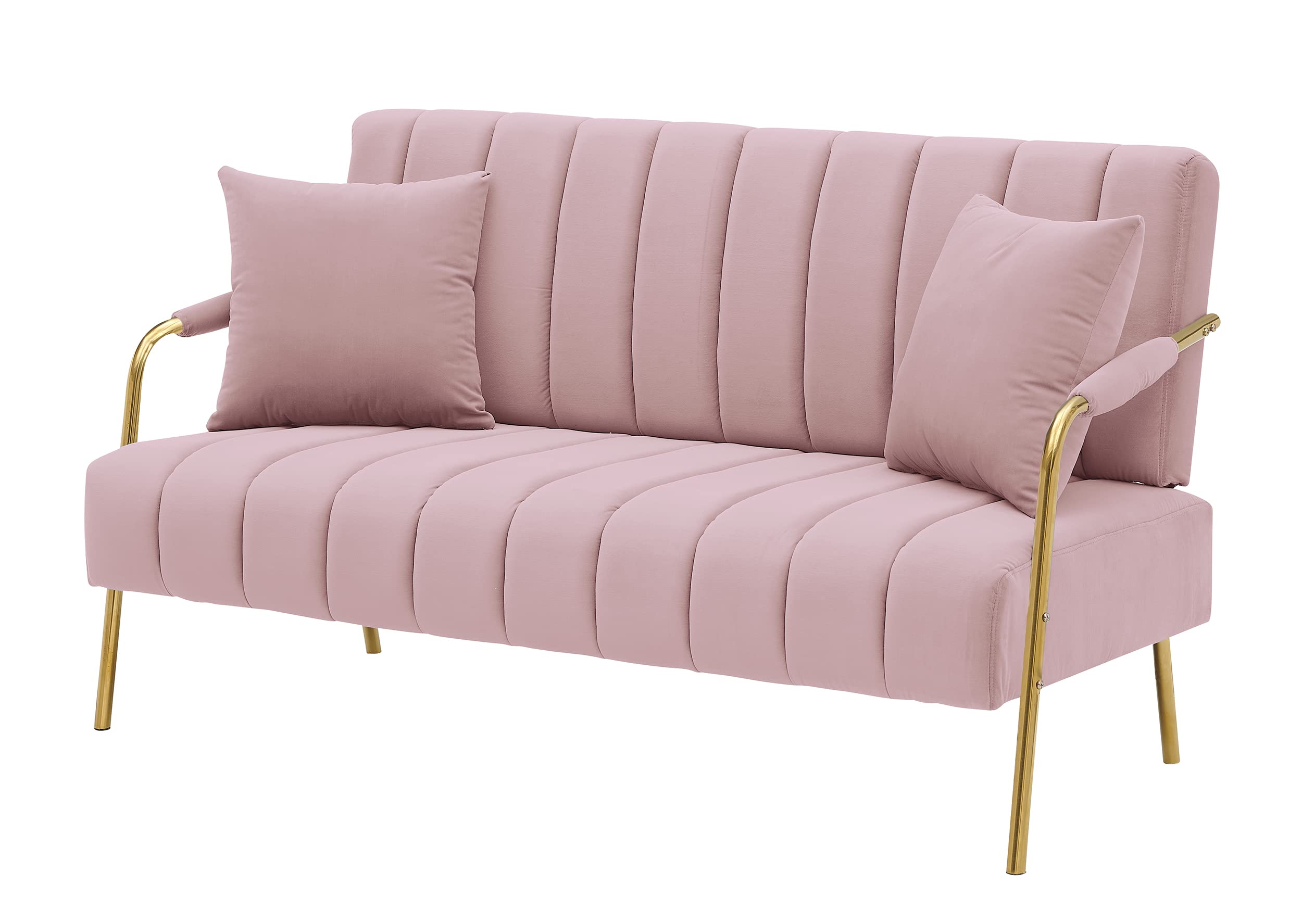 Majnesvon 61" Modern Loveseat Sofa Couch,Cashmere Fabric Small Love Seat w/2 Pillows and Metal Legs,2-Seater Upholstered Mini Sofa Couches for Small Space,Living Room Bedroom Apartments (Pink) (Pink)