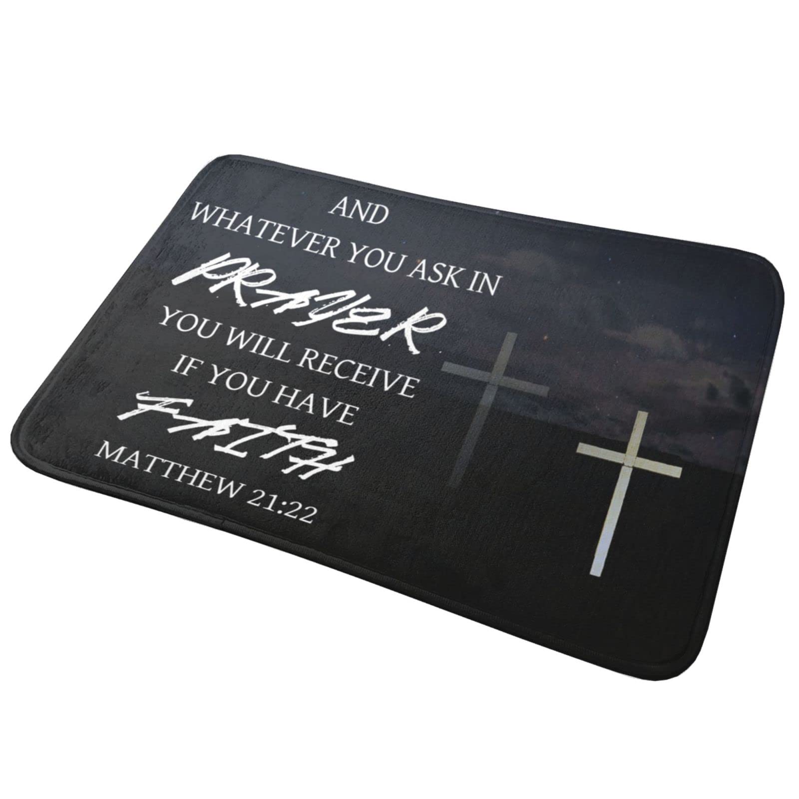 Vivacite Prayer Mat Christian Gifts for Women Men Faith Religious Spiritual Gifts for Women Prayer Rug with Bible Verse Christian Decor Area Rug for Pray Scripture Matthew 21:22, 24"X16"