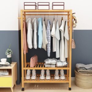 overstock rolling clothes garment racks bamboo hanging stand