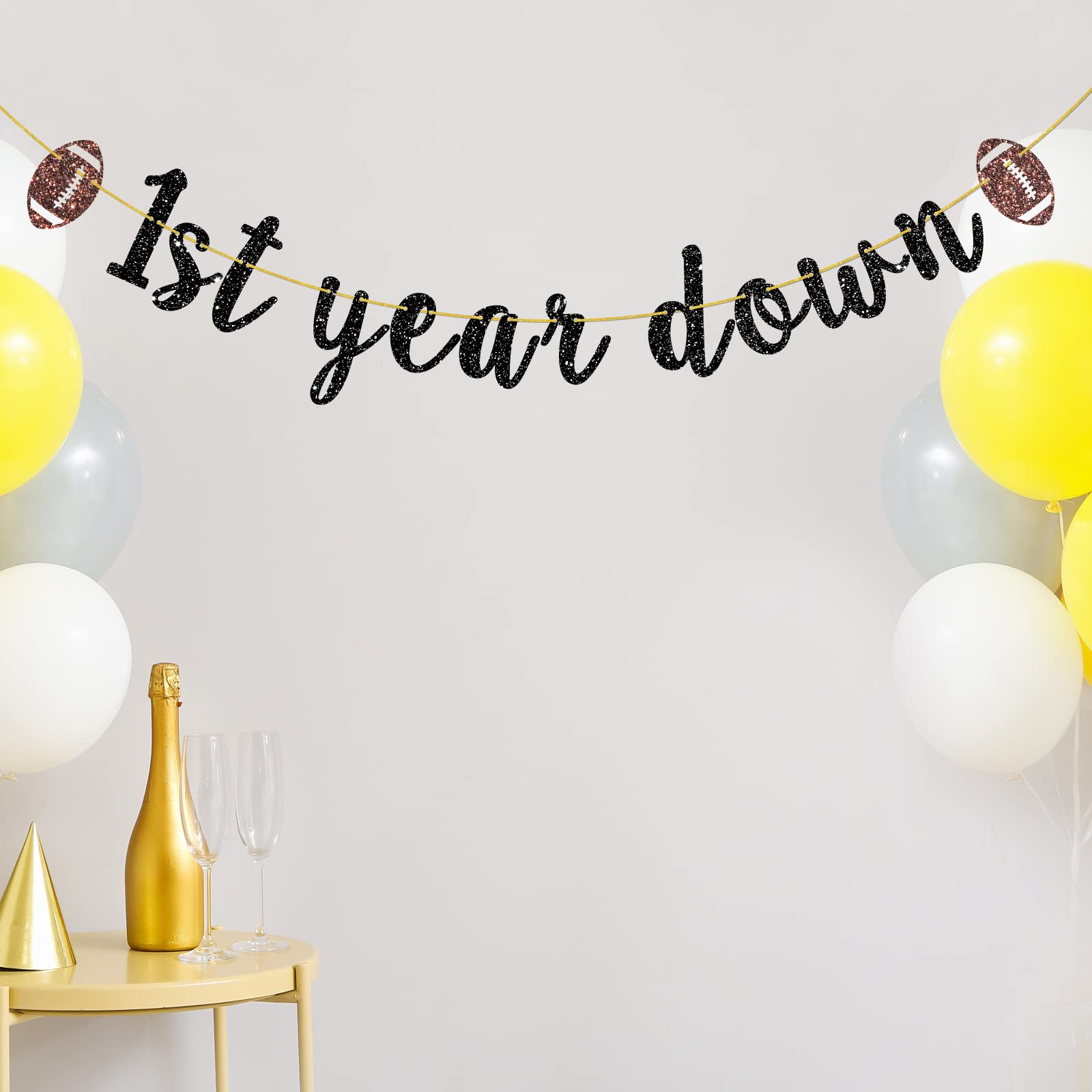 Helewilk 1st Year Down Banner, Football Bunting Decor for Boys Girls 1st Birthday Baby Shower Party Decoration, Sports Theme Happy 1st Birthday Party Garland Hanging Sign