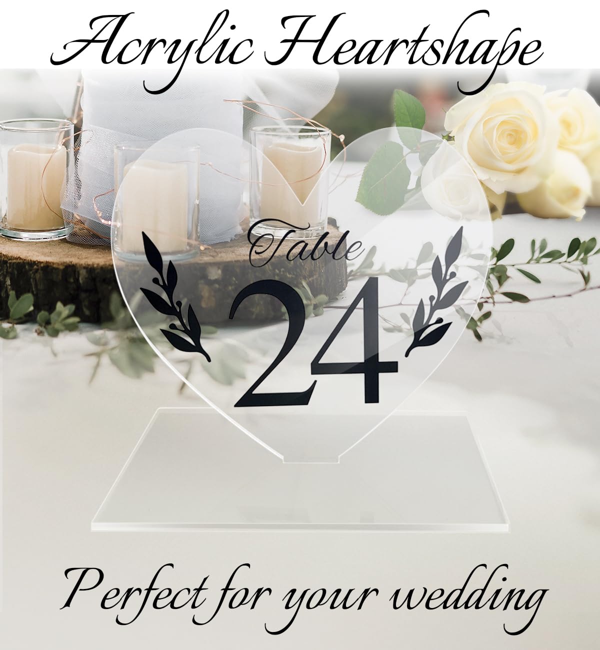 25 PCS Wedding Table Numbers, Table Numbers for Wedding Reception heart shaped, Table Numbers Wedding acrylic, Wedding Table Number with stands.