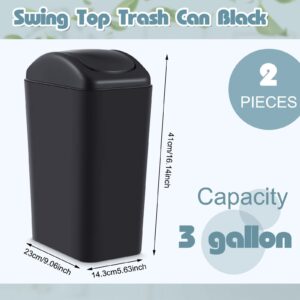 Hoolerry 2 Pcs 3 Gallon/12 Liter Small Trash Can Plastic Kitchen Garbage with Lid Small Trash Bin for Bathroom Office Bedroom Kitchen Waste Outdoor (Black)