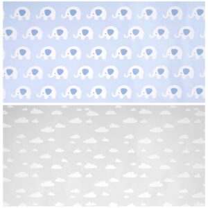 LeZakaa Reversible Baby Shower Wrapping Paper - Elephant in Blue & Cloud in Gray for Baby Boy - 17 inches x 32.8 Feet (46.45 sq.ft.)