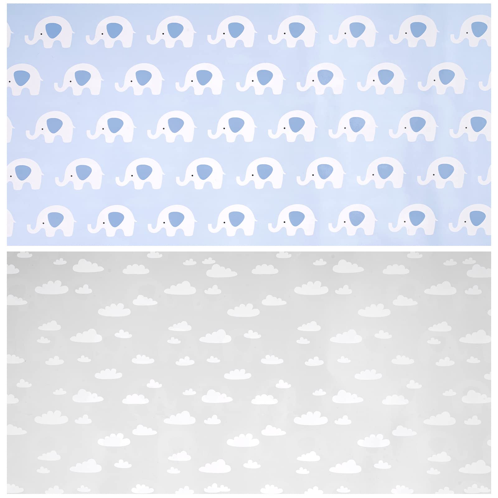 LeZakaa Reversible Baby Shower Wrapping Paper - Elephant in Blue & Cloud in Gray for Baby Boy - 17 inches x 32.8 Feet (46.45 sq.ft.)