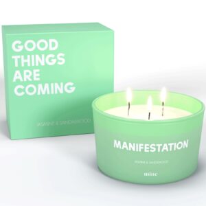 Manifestation Candle - Jasmine and Sandalwood Scented - Healing Meditation Candle for Women - Luxury Aromatherapy - 3 Wick 8 Ounce Natural Soy Wax Candle - Premium Gift Box