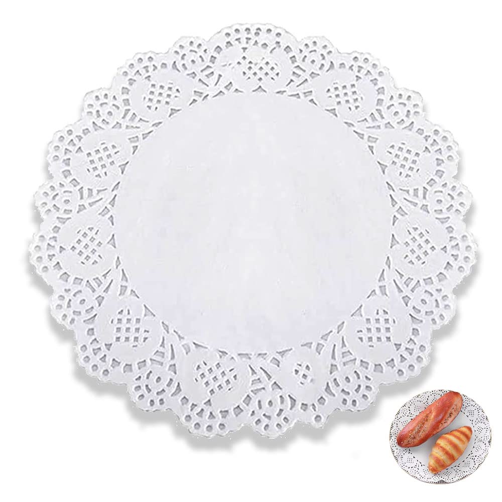 100PCS White Lace Paper Doilies for Wedding, Birthday, Cakes, Desserts, Light Brown Doilies for Food, Formal Events（10.5 inch Round ）