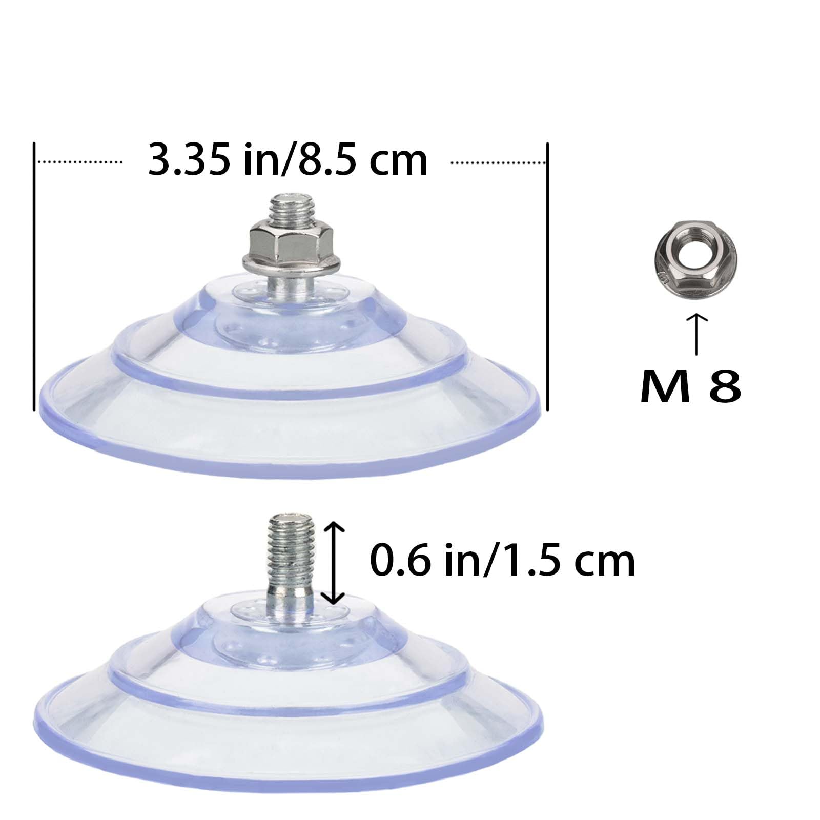 AccEncyc Upgraded Large Suction Cup with Screws 3.4"/85mm Plastic Suction Pads 4 Pack Clear PVC Sucker Pads with M8 Screw Nut Extra Strong Adhesive Glass Suction Holder