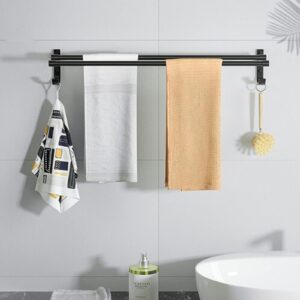 Double Towel Bar for Bathroom Black Towel Rod Wall Mounted Installation Shower Towel Rack for Hanging Towels and Bath Balls