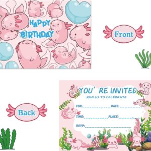 UOKRANH 16PCS Axolotl Birthday Invitation Cards 16PCS Animal Anime Postcard Styles 5x7 inches Invitations With Axolotl Graffiti Birthday Party Invite Card Supplies for Children（Envelope Included）