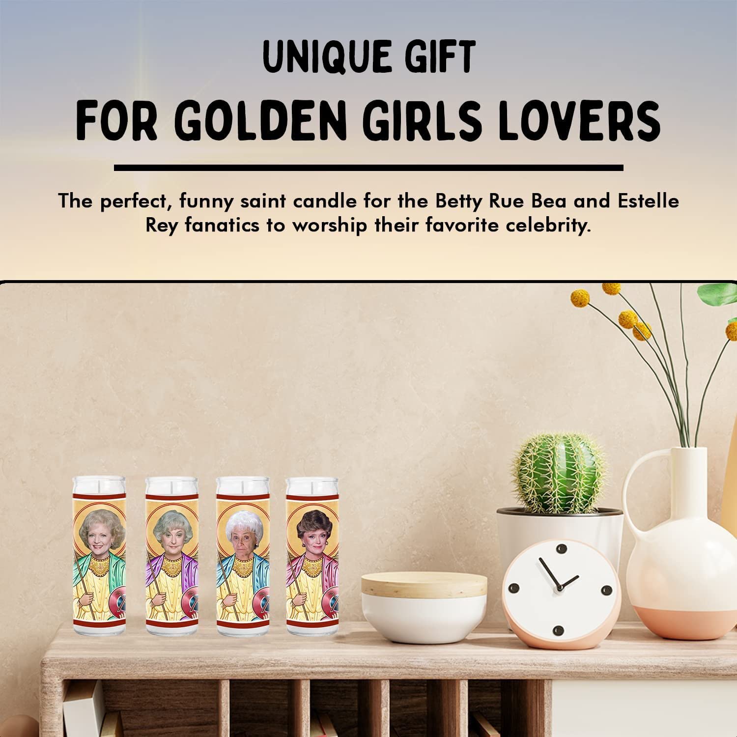 Golden Girls - Set of 4 - Blanche Rose Dorothy and Sophia - Celebrity Prayer Candles- Saint Candles - Betty Rue Bea & Estelle Votive Candle - Handmade USA - Celeb Comedy TV Show Gift.