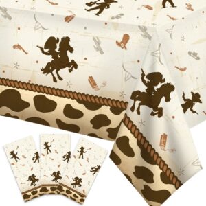 haimimall cowboy baby shower tablecloths western party decoration plastic disposable rectangle table cover for boy baby shower cowboy theme birthday party supplies,54 * 108inch (3 pack)