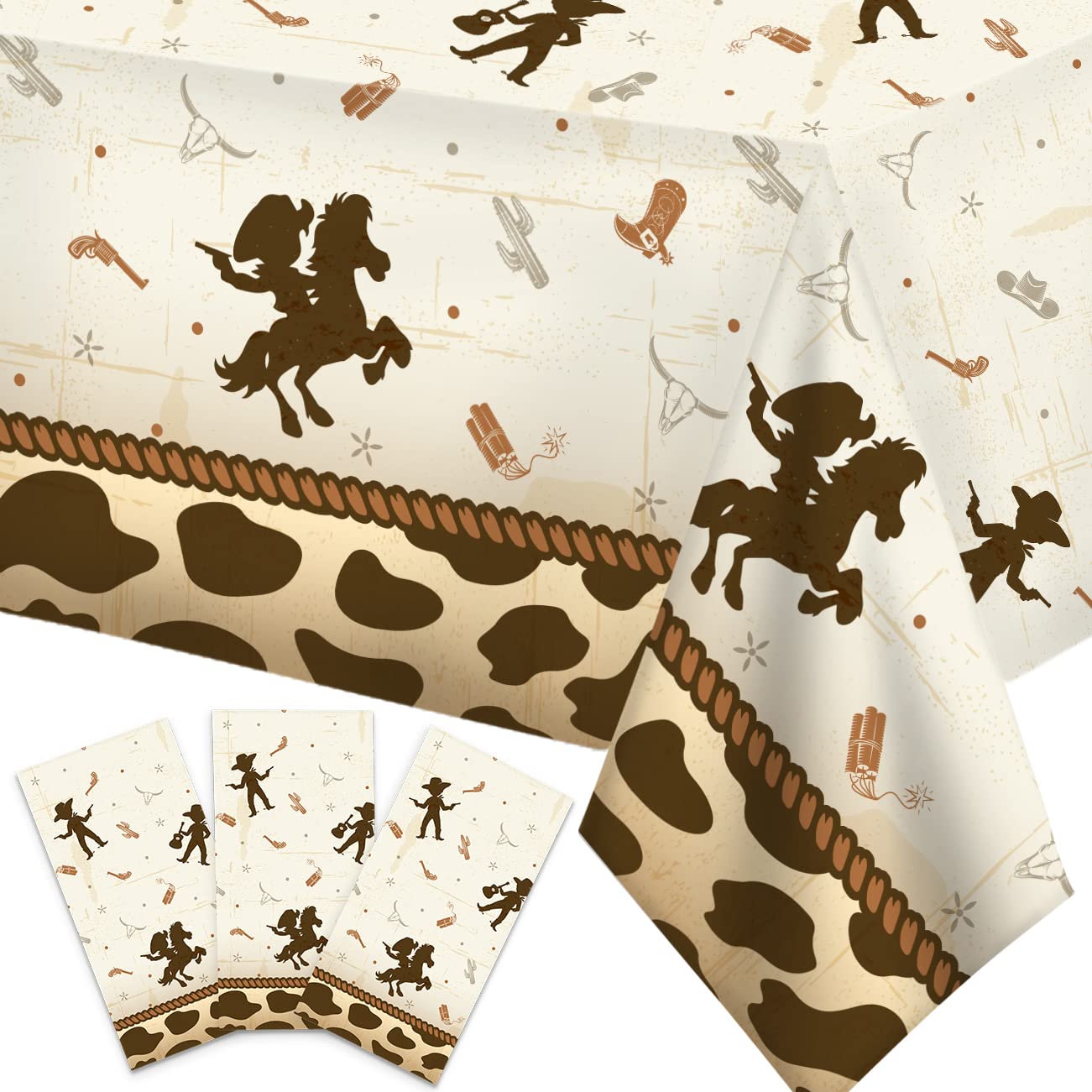 Haimimall Cowboy Baby Shower Tablecloths Western Party Decoration Plastic Disposable Rectangle Table Cover for Boy Baby Shower Cowboy Theme Birthday Party Supplies,54 * 108Inch (3 Pack)