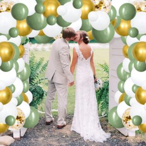 Sage Green Balloon Garland Arch Kit - 117PCS Matte Sage Green White Balloon Chrome Gold Balloons for Jungle Safari Olive Green Baby Bridal Shower Wedding Sage Green Birthday Party Decorations