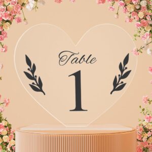 25 PCS Wedding Table Numbers, Table Numbers for Wedding Reception heart shaped, Table Numbers Wedding acrylic, Wedding Table Number with stands.