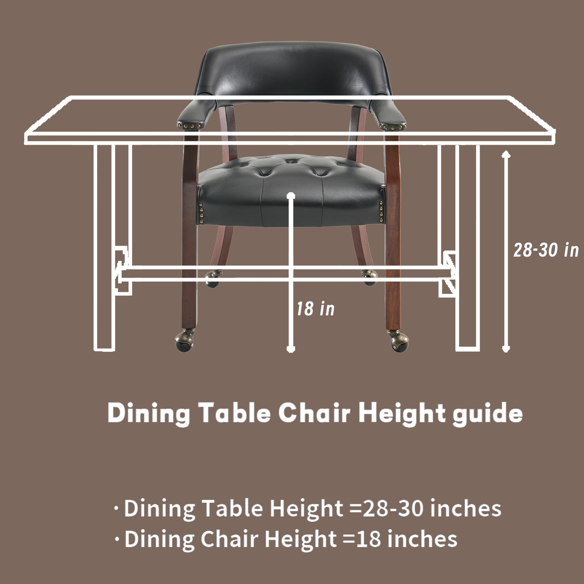 Large Dining Chairs with Wheels and Arm , Caster Boss Caption's Chairs with Solid Wood Leg, Office Desk Chairs with Button Upholstered, Classic Swivel Chair, 31.5”H Brown Leg & Beige XXY1910BG