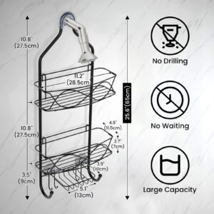 ONTOTY Shower Caddy Hanging, No Drilling & Rustproof Hanging Shower Organizer, Anti-Swing Shower Caddy Over Shower Head with 2 Strong Suction Cup, 6 Hooks and Soap Basket, for Bathroom, Soap, Razor