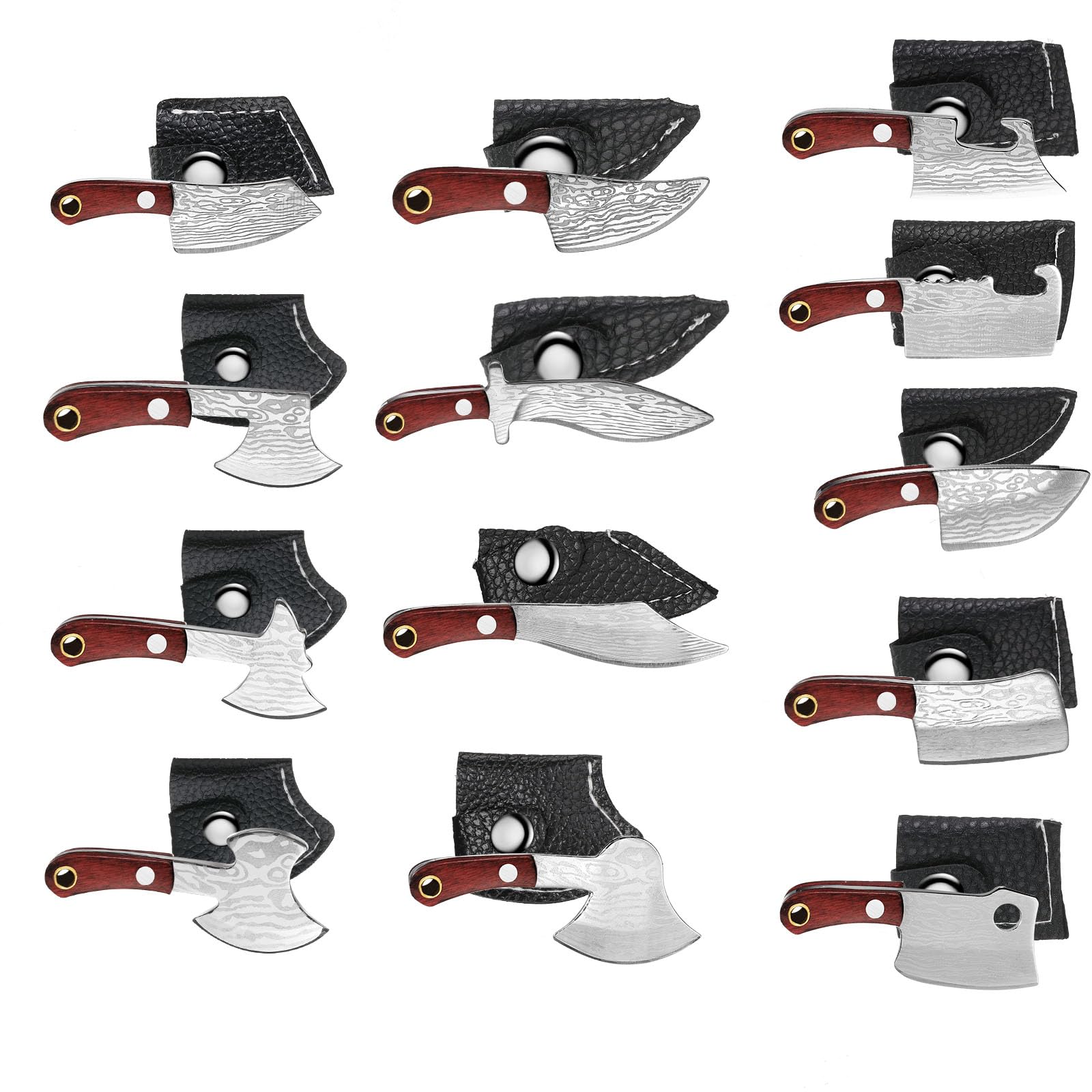 13 Pieces Mini Knifes Damascus Pocket Set Tiny Chef Knife Mini Stainless Steel Knife with Sheath for Bottle Opener Package Opener Box Cutter