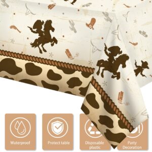 Haimimall Cowboy Baby Shower Tablecloths Western Party Decoration Plastic Disposable Rectangle Table Cover for Boy Baby Shower Cowboy Theme Birthday Party Supplies,54 * 108Inch (3 Pack)