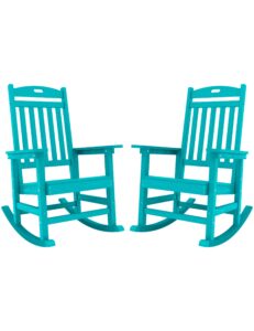 yefu outdoor rocking chair, poly lumber rocking chairs for porch set of 2 with high back, poly rocking chair look like real wood, widely used for patio, lawn, indoor,380lb heavy duty(aruba blue)