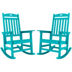 YEFU Outdoor Rocking Chair, Poly Lumber Rocking Chairs for Porch Set of 2 with High Back, Poly Rocking Chair Look Like Real Wood, Widely Used for Patio, Lawn, Indoor,380lb Heavy Duty(Aruba Blue)