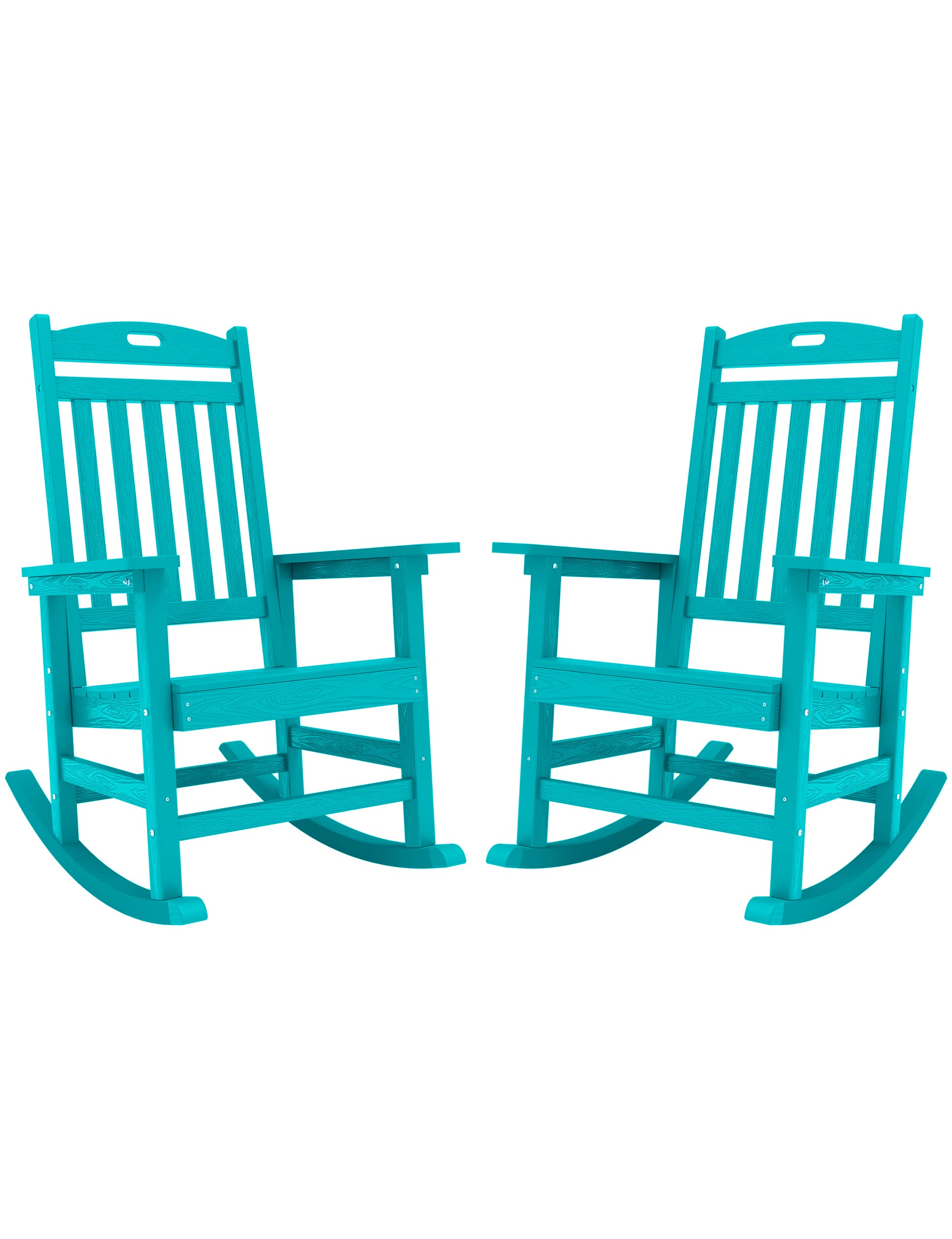 YEFU Outdoor Rocking Chair, Poly Lumber Rocking Chairs for Porch Set of 2 with High Back, Poly Rocking Chair Look Like Real Wood, Widely Used for Patio, Lawn, Indoor,380lb Heavy Duty(Aruba Blue)