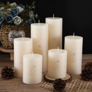 Sumind Set of 12 Poured Pillar Candles 3"x 4", 6", 8" Dripless Unscented Candle Long Clean Burning Rustic Country Style for Wedding, Christmas, Home Decor, Relaxation, All Occasions(Ivory White)