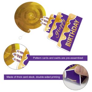 Purple Gold Birthday Hanging Swirls Decorations for Women Girls, Purple Happy Birthday Foil Swirls Party Supplies, 10th 16th 21st 30th 40th 50th 60th Bday Ceiling Sign Decor