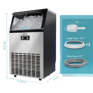 EUHOMY Commercial Ice Maker Machine - 99lbs Daily Production, 33lbs Ice Storage, Stainless Steel Freestanding & Under Counter Ice Maker, Ideal Ice Maker for Home/Bar/Restaurant/Outdoor Activities