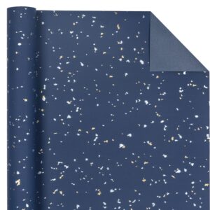 WRAPAHOLIC Wrapping Paper Roll - Mini Roll - 17 Inch X 16.5 Feet - Navy Blue Gold Foil Design with Silky Touch Perfect for Birthday, Holiday, Wedding, Baby Shower