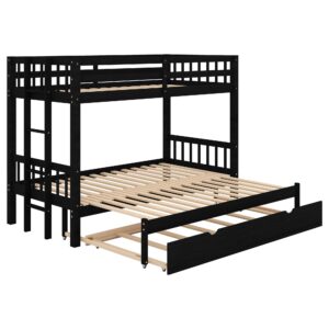 LostCat Twin Over Pull-Out Bunk Bed with Trundle, Wooden Twin Over Twin/Full/Queen/King Bunk Beds, Extendable Bunk Bed with Ladder and Guardrail, Espresso