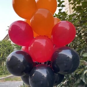 JODIDI 60 Pcs 12-Inch Latex Graduation Balloons in Black, Orange, and Red - Perfect for Halloween, Graduation, Birthday, Baby Shower, and Party Decorations