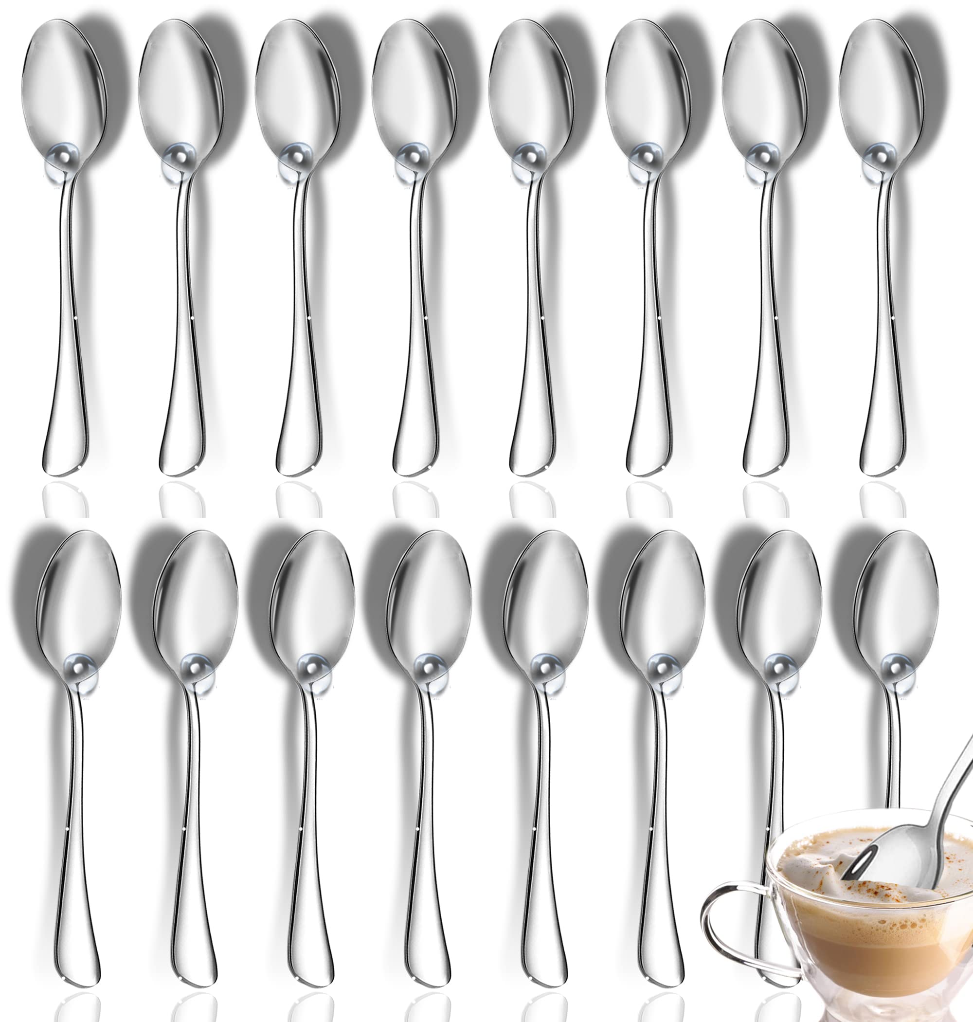 16 Pcs Spoons Silverware Set, Top Food Grade Stainless Steel Spoons Set, Tea Spoons, Dessert Spoons, Flatware Small Coffee Spoons,5.5 Inches, Mirror Finish & Dishwasher Safe