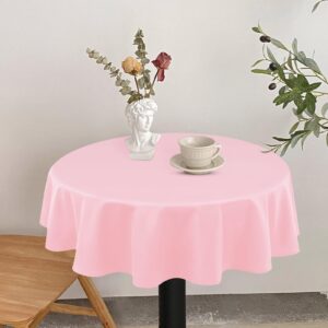 Childom Round Tablecloths,3 Pack 84 Inch Round Plastic Table Cloths Disposable Table Covers Pink Tablecloth for Indoor or Outdoor Parties Birthdays Weddings Holiday Dinner Anniversary Buffet Table