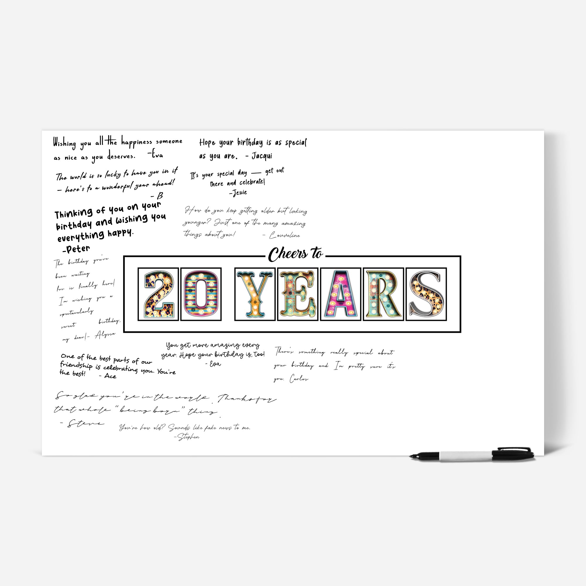 L&O Goods 20th Birthday, Anniversary and Graduation Decorations | Signature Board for Party | Party Supplies, Guest Book, Or Card Alternative | Poster Size 11x17 | 20 Years Poster - (Unframed)