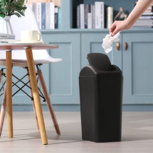 Hoolerry 2 Pcs 3 Gallon/12 Liter Small Trash Can Plastic Kitchen Garbage with Lid Small Trash Bin for Bathroom Office Bedroom Kitchen Waste Outdoor (Black)