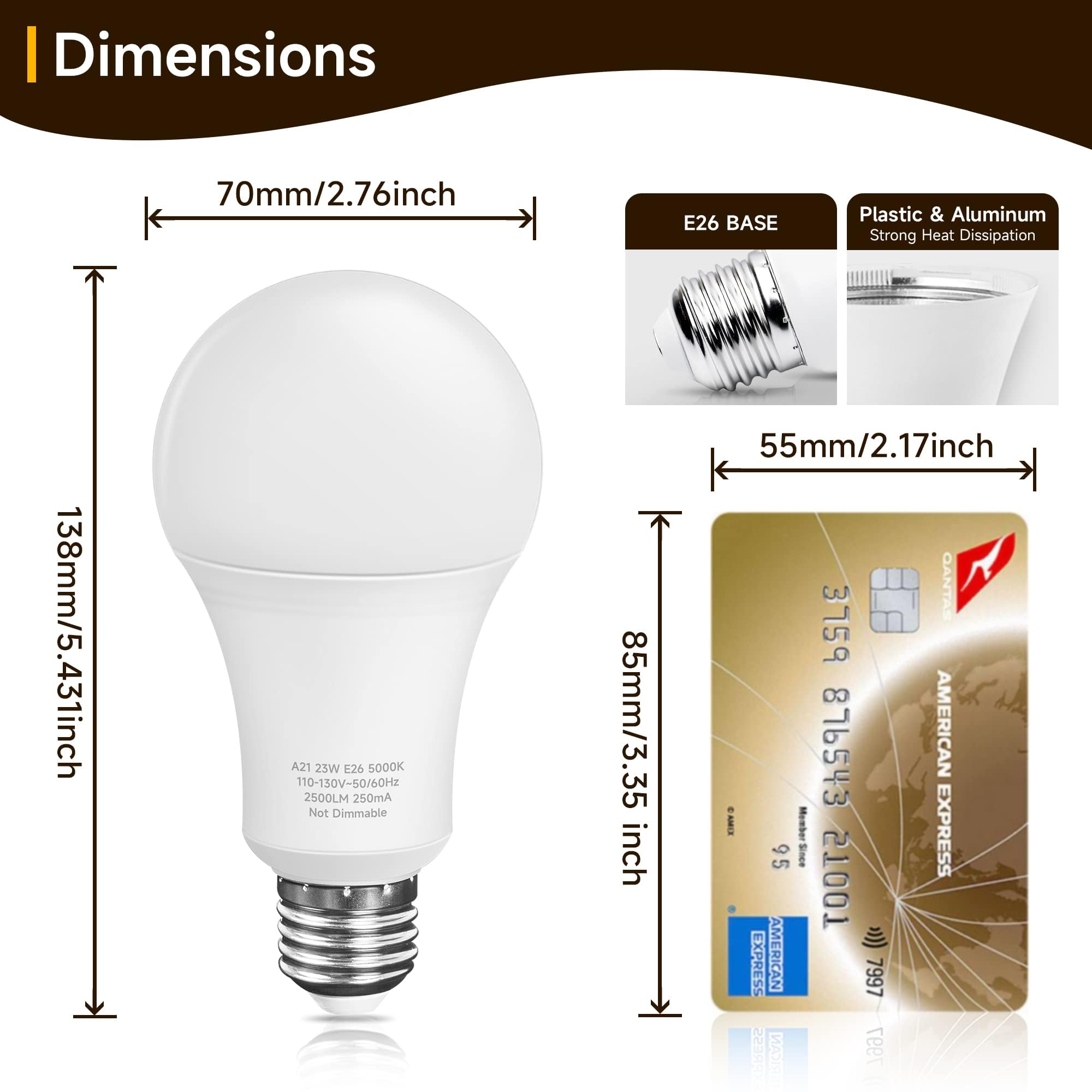 UNILAMP Super Bright White LED Light Bulbs, 23W A21 LED Light Bulbs, 150 Watt - 200 Watt Equivalent, Daylight White 5000K, 2500LM, Non-dimmable, E26 Base for Home Office Porch, 4 Pack