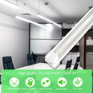 Nimgoti LED Shop Light 4FT, T8 Integrated LED Tube Light Fixture, 40W 5200LM 5000K, V Shape, Daylight White, Hight Output Linkable Shop Lights for Garage Warehouse Workshop, Clear Cover (4-Pack)