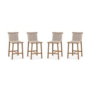 PURPLE LEAF Outdoor Bar Stools Set of 4 Aluminum Counter Height Wicker Stool with Back for Backyard Pool Lawn Kitchen Patio Metal Barstool Chairs