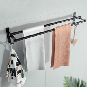 Double Towel Bar for Bathroom Black Towel Rod Wall Mounted Installation Shower Towel Rack for Hanging Towels and Bath Balls