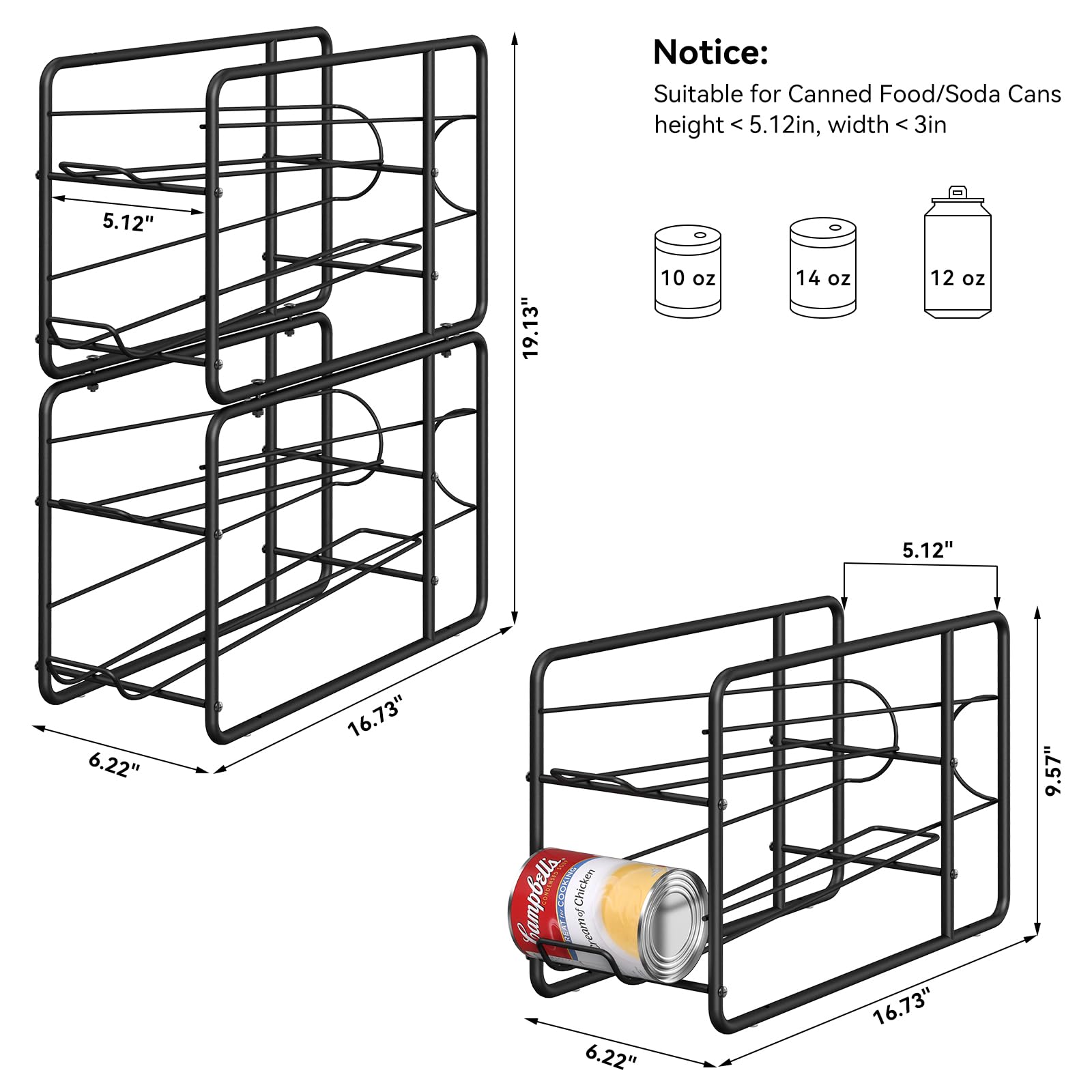 MOOACE 4 Pack Can Dispenser Rack, Stackable Can Storage Organizer Holder for Canned Food Kitchen Cabinet Pantry Countertop, Black