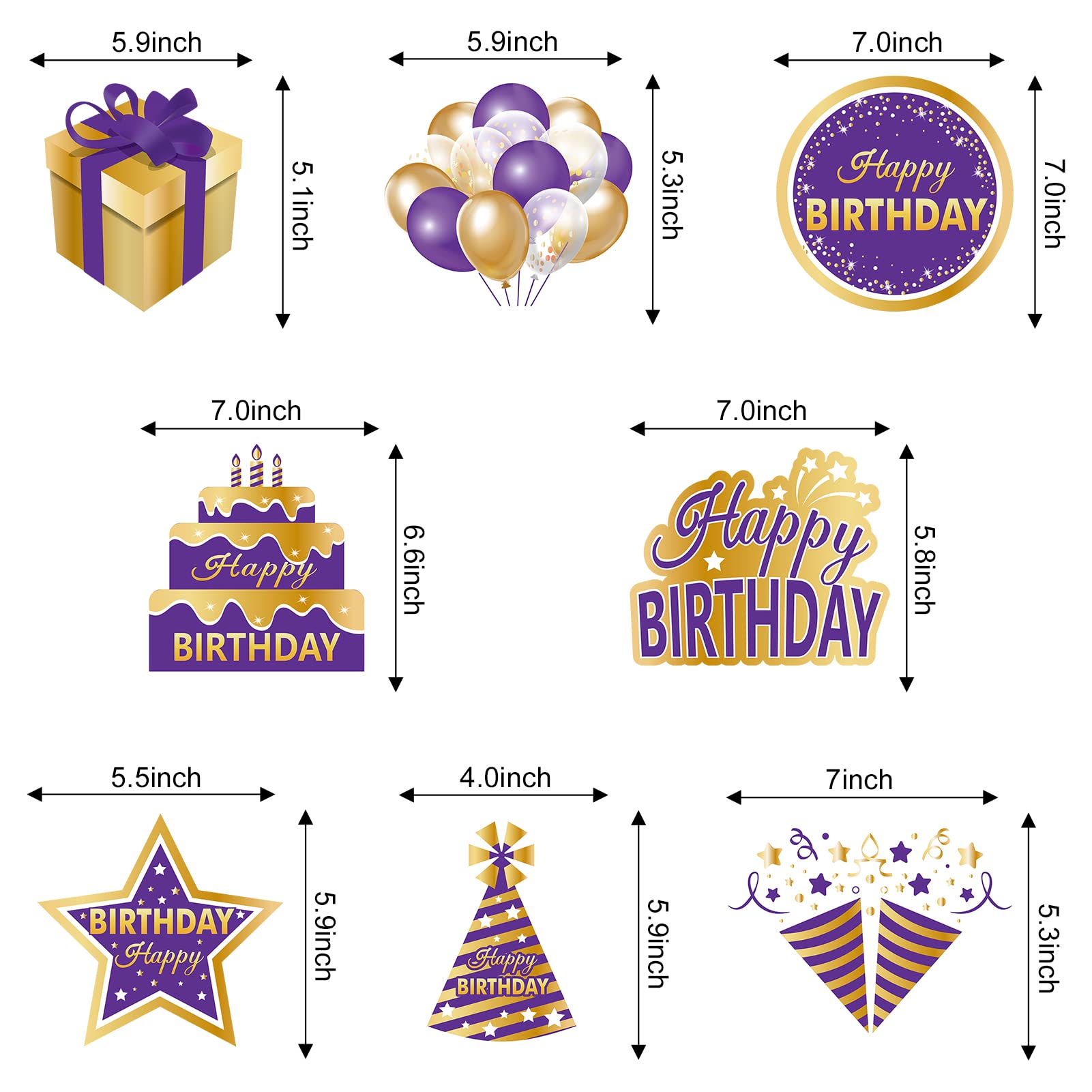 Purple Gold Birthday Hanging Swirls Decorations for Women Girls, Purple Happy Birthday Foil Swirls Party Supplies, 10th 16th 21st 30th 40th 50th 60th Bday Ceiling Sign Decor