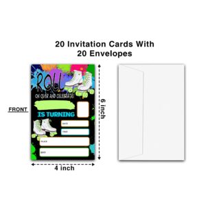 ONDTOM Roller Skating Birthday Party Invitations With Envelopes(4" x 6")- 20 Pack - Neon Glow Skate Party Invites-c55